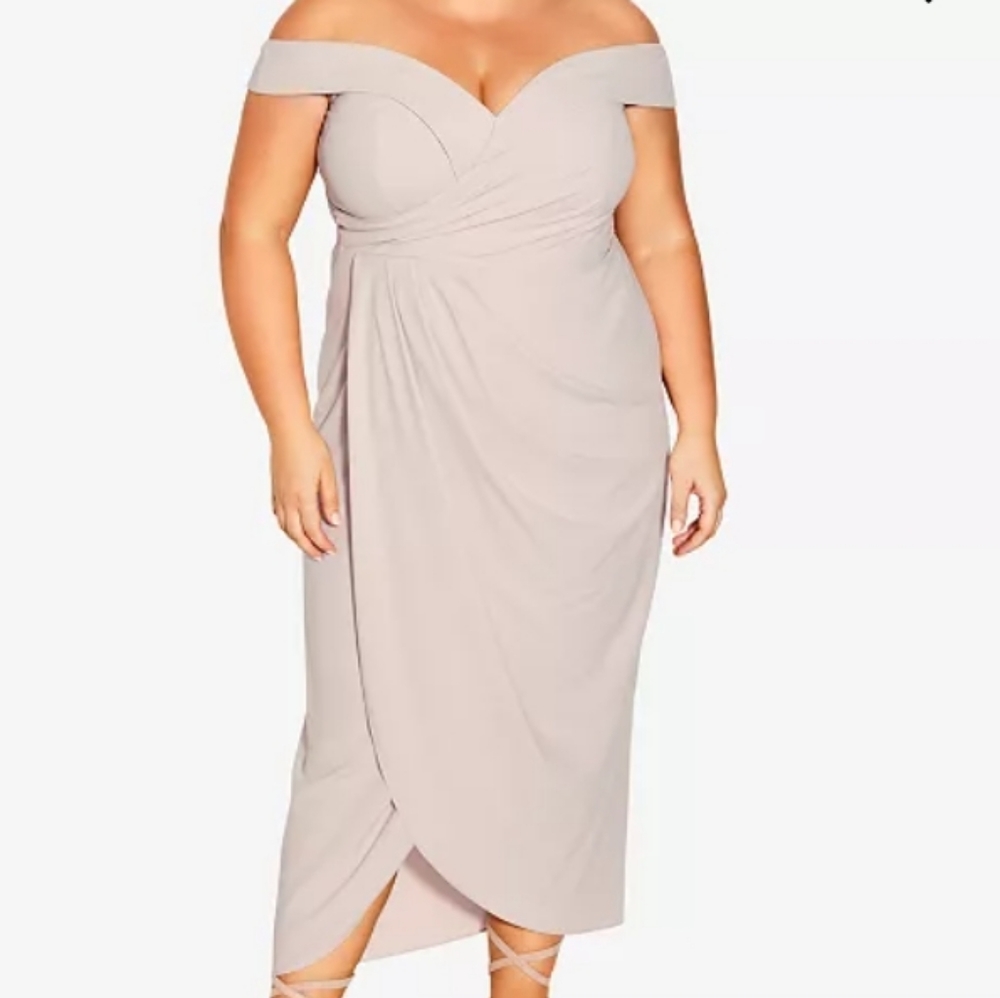 City Chic Ripple Love Off The Shoulder Sheath Dress Gardenia